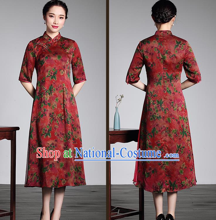 Traditional Ancient Chinese Young Women Cheongsam Dress Republic of China Tangsuit Stand Collar Blouse Dress Tang Suit Clothing for Women