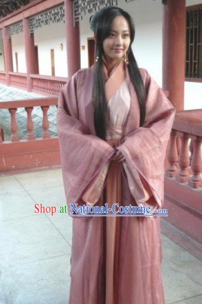 Asian China Han Dynasty Young Lady Costume, Traditional Chinese Ancient Princess Hanfu Embroidered Clothing for Women