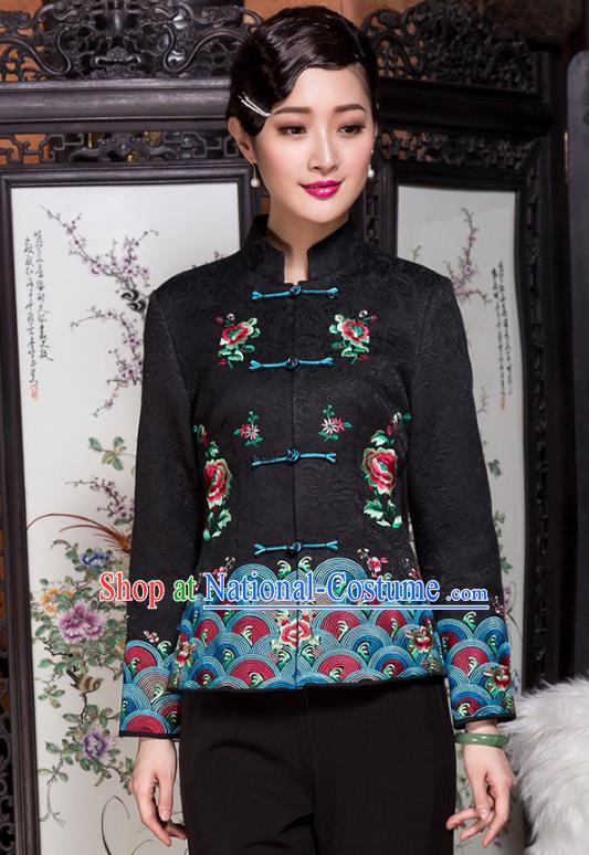 Traditional Chinese National Costume Plated Buttons Qipao Upper Outer Garment, China Tang Suit Chirpaur Coat Cheongsam Embroidered Jacket for Women