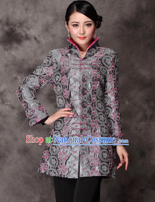 Traditional Chinese National Costume Plated Buttons Lilac Silk Qipao Jacket, Top Grade Tang Suit Stand Collar Cheongsam Coats for Women