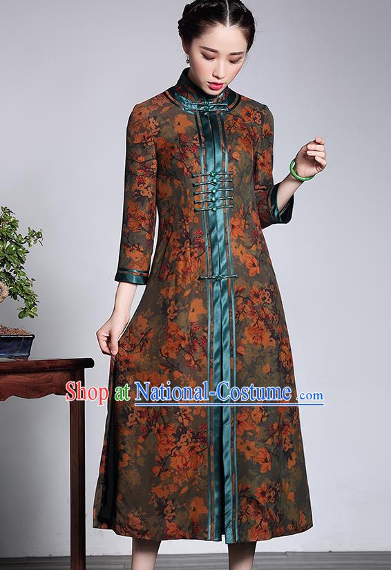 Traditional Ancient Chinese Young Lady Plated Buttons Long Cheongsam Coats, Asian Republic of China Qipao Tang Suit Dust Coat for Women