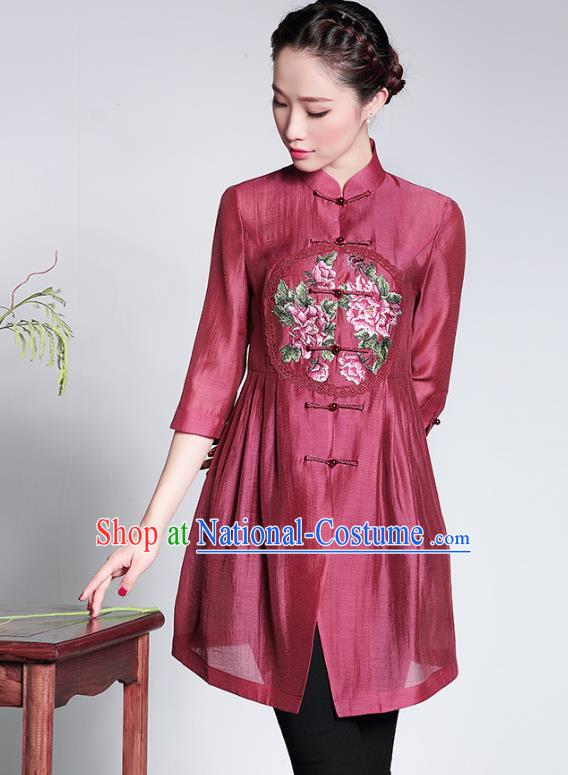 Traditional Ancient Chinese Young Lady Retro Cheongsam Embroidered Coats, Asian Republic of China Qipao Tang Suit Upper Outer Garment Jacket for Women