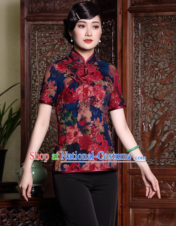 Traditional Chinese National Costume Plated Buttons Qipao Upper Outer Garment, Top Grade Tang Suit Stand Collar Cheongsam Blouse for Women