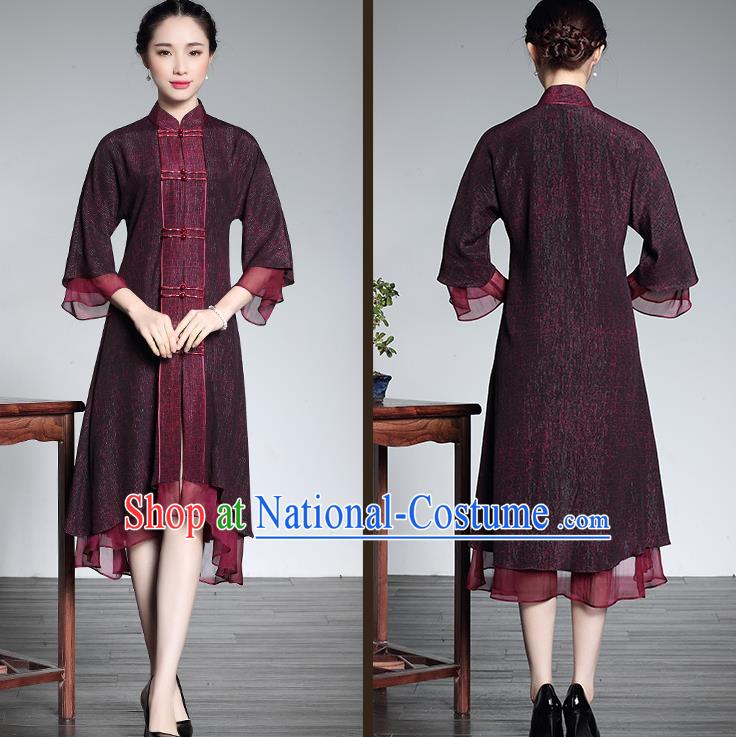 Traditional Ancient Chinese Young Women Cheongsam Dress Republic of China Tangsuit Stand Collar Blouse Dress Tang Suit Clothing for Women