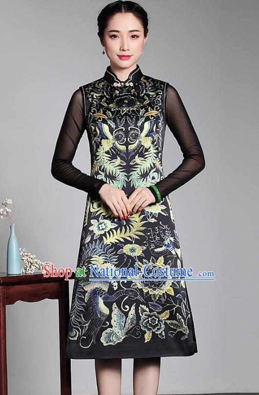 Asian Republic of China Top Grade Plated Buttons Silk Printing Cheongsam, Traditional Chinese Tang Suit Qipao Dress for Women