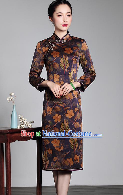 Top Grade Asian Republic of China Plated Buttons Silk Cheongsam Robe, Traditional Chinese Tang Suit Printing Qipao Dress for Women