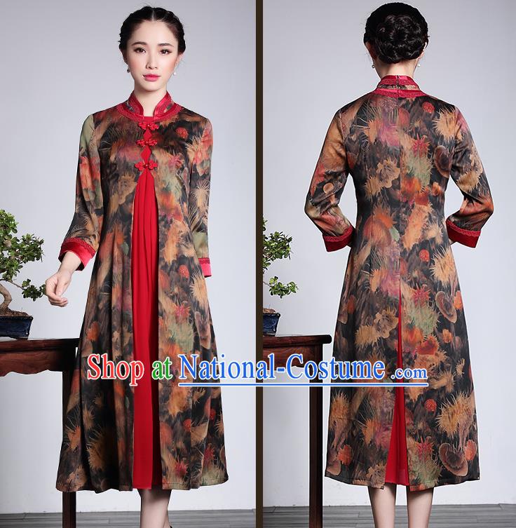 Traditional Ancient Chinese Young Women Cheongsam Dress Republic of China Tangsuit Stand Collar Blouse Dress Tang Suit Clothing for Women