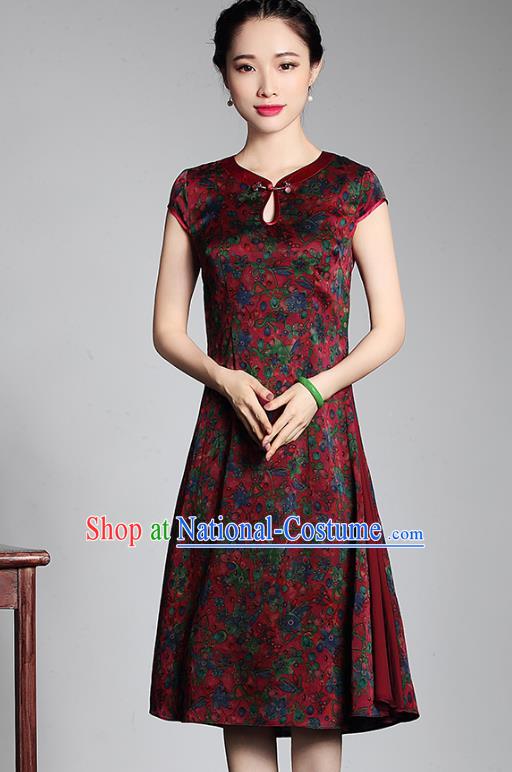 Traditional Ancient Chinese Young Lady Retro Stand Collar Silk Cheongsam Dress, Asian Republic of China Qipao Tang Suit for Women