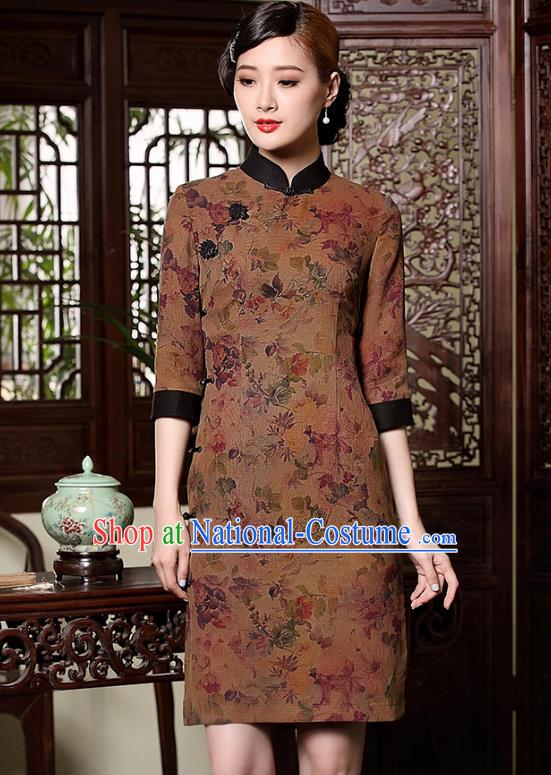 Asian Republic of China Young Lady Retro Stand Collar Watered Gauze Cheongsam Dress, Traditional Chinese Qipao Tang Suit Clothing for Women