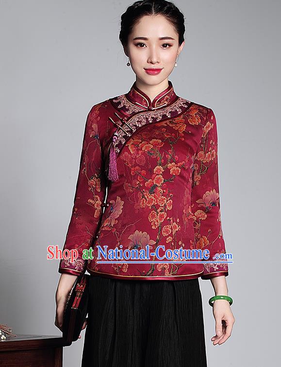 Asian Republic of China Young Lady Retro Stand Collar Watered Gauze Cheongsam Blouse, Traditional Chinese Qipao Shirts Tang Suit Upper Outer Garment for Women