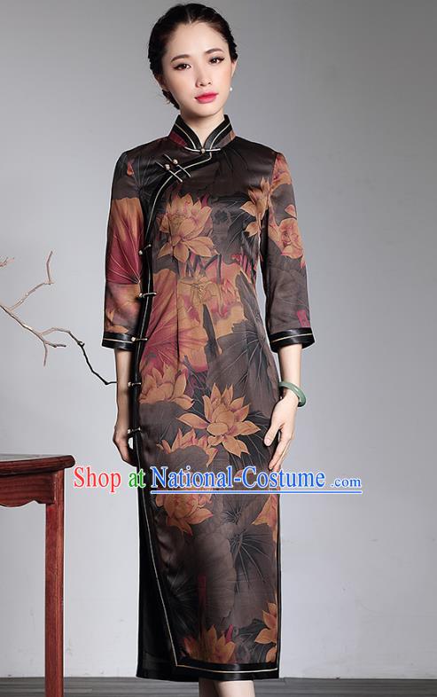 Asian Republic of China Top Grade Plated Buttons Watered Gauze Printing Cheongsam, Traditional Chinese Tang Suit Qipao Dress for Women