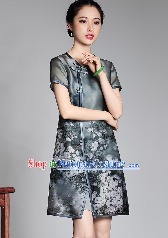 Traditional Ancient Chinese Young Women Cheongsam Dress Republic of China Tangsuit Stand Collar Blouse Dress Tang Suit Clothing for Women