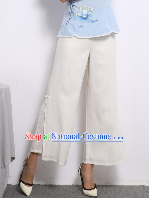 Traditional Chinese National Costume Loose Pants, Elegant Hanfu Embroidered Chiffon Wide leg Pants, China Ethnic Minorities Tang Suit Ultra-wide-leg Trousers for Women