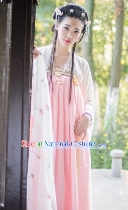 Asian China Tang Dynasty Imperial Concubine Costume, Traditional Chinese Ancient Princess Hanfu Clothing for Women