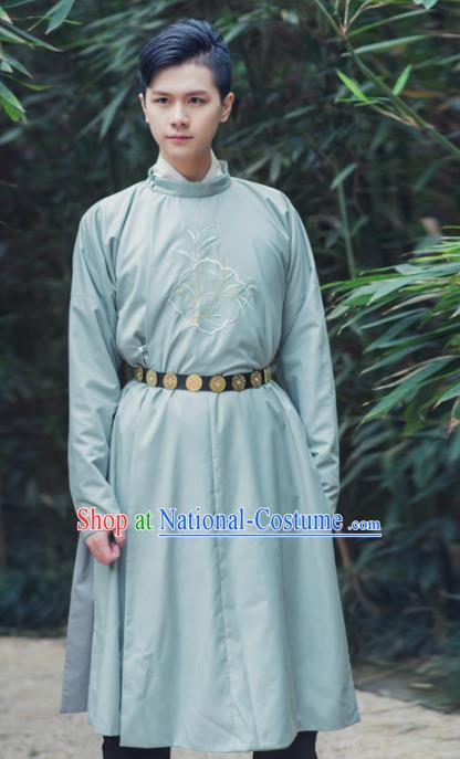 Asian China Tang Dynasty Swordsman Costume, Traditional Chinese Ancient Embroidered Hanfu Robe Clothing for Men