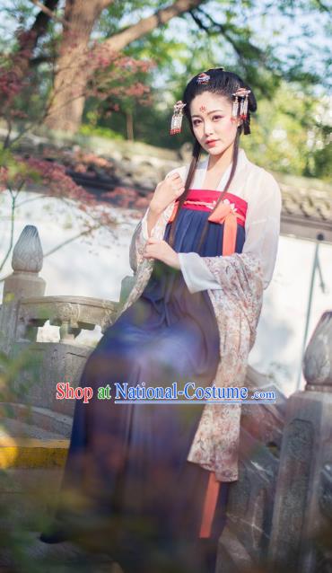 Asian China Tang Dynasty Princess Costume Complete Set, Traditional Chinese Ancient Palace Lady Hanfu Clothing for Women