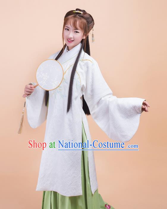 Asian China Ming Dynasty Princess Costume Palace Lady Embroidery Orchids White Blouse and Skirt Complete Set