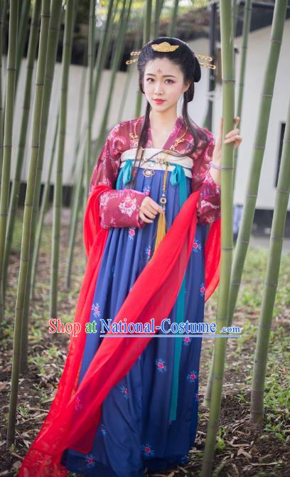 Asian China Tang Dynasty Princess Costume, Traditional Ancient Chinese Palace Lady Embroidery Clothing for Women