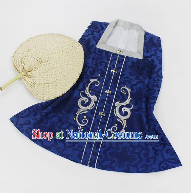 Asian China Ming Dynasty Palace Lady Costume Blue Embroidery Vests, Traditional Chinese Ancient Princess Embroidered Hanfu Sleeveless Over-dress for Women