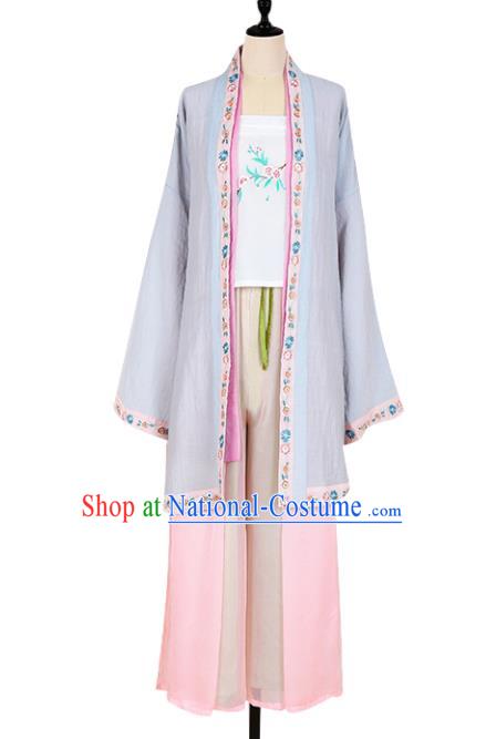 Asian China Song Dynasty Young Lady Costume Embroidered Blouse and Pants Complete Set, Traditional Ancient Chinese Princess Elegant Hanfu Clothing for Women