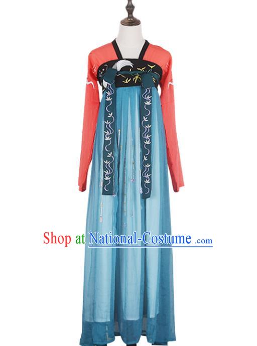 Asian China Tang Dynasty Imperial Concubine Embroidered Costume, Traditional Ancient Chinese Princess Elegant Hanfu Slip Skirt Clothing for Women