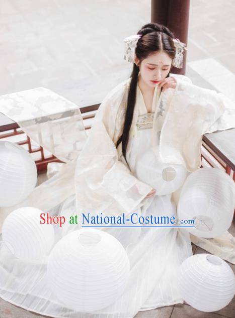 Asian China Tang Dynasty Palace Princess Costume Complete Set, Traditional Ancient Chinese Elegant Hanfu Embroidered Clothing for Women