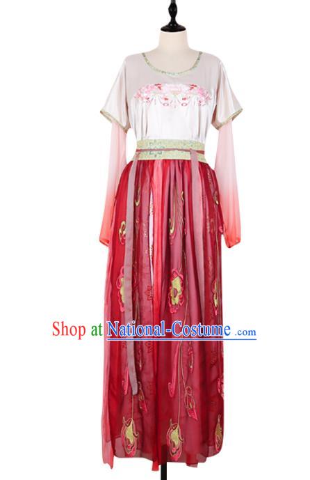 Asian China Tang Dynasty Palace Lady Embroidered Costume, Traditional Ancient Chinese Elegant Hanfu Imperial Concubine Clothing for Women