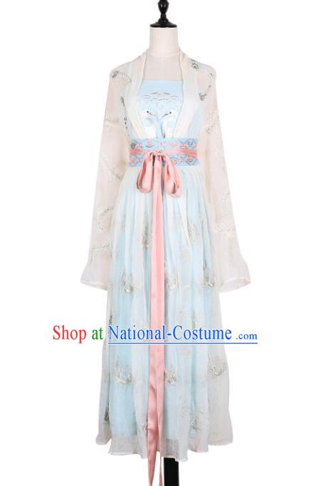 Asian China Song Dynasty Young Lady Princess Costume Embroidered Clothing Complete Set, Traditional Ancient Chinese Elegant Hanfu for Women