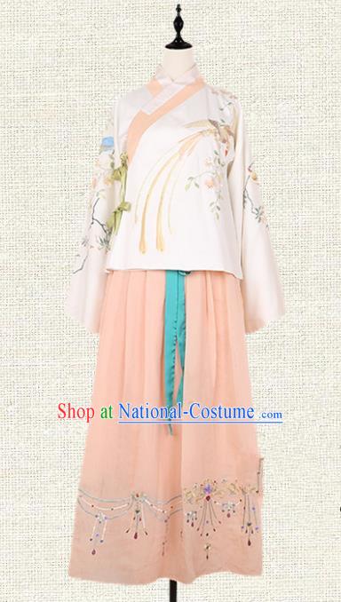 Asian China Ming Dynasty Palace Lady Embroidered Clothing, Traditional Ancient Chinese Imperial Princess Hanfu Dress Clothing for Women