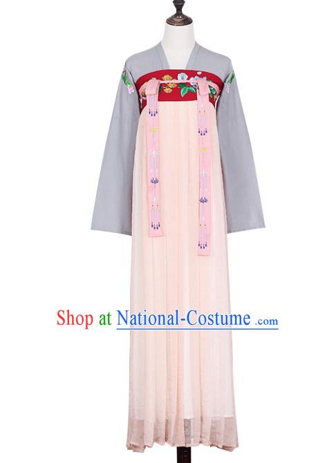 Asian China Tang Dynasty Young Lady Embroidered Costume, Traditional Ancient Chinese Imperial Concubine Elegant Hanfu Slip Skirt Clothing for Women