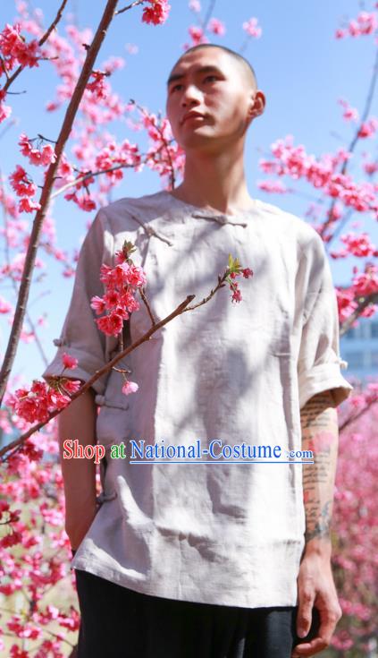 Asian China National Costume Slant Opening Linen Shirts, Traditional Chinese Tang Suit Plated Buttons Upper Outer Garment Clothing for Men