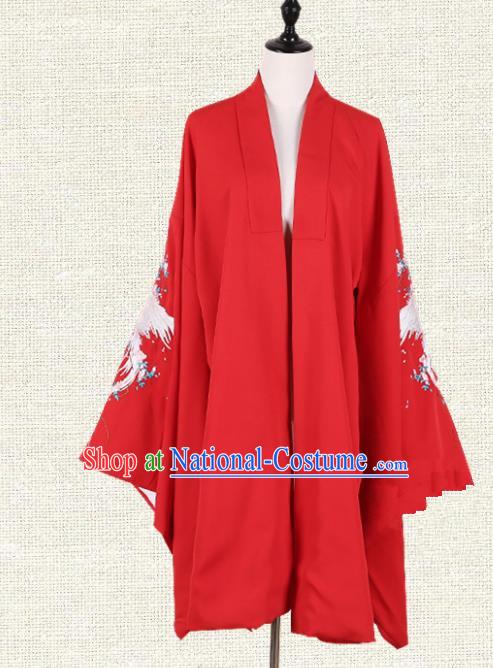 Asian China Tang Dynasty Princess Clothing Embroidered Red Cape, Traditional Ancient Chinese Palace Lady Hanfu Cardigan for Women