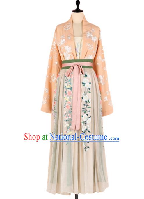 Asian China Song Dynasty Princess Embroidered Clothing Complete Set, Traditional Ancient Chinese Palace Lady Hanfu Costume for Women