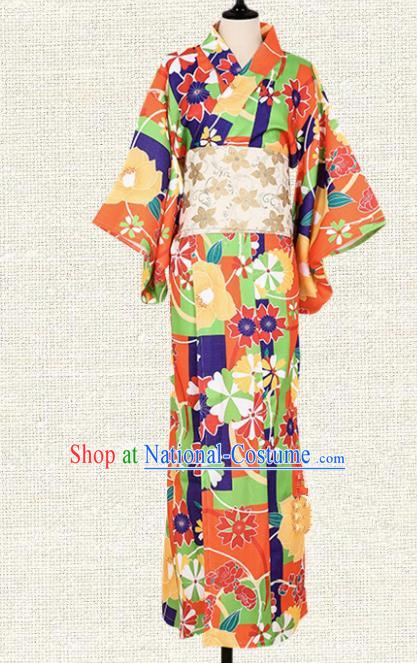 Asian Japan Kimono Clothing Complete Set, Traditional Ancient Japanese Palace Lady Costume for Women