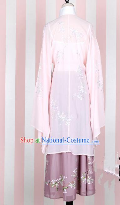 Asian China Ming Dynasty Imperial Princess Clothing Embroidered Pink Blouse Complete Set, Traditional Ancient Chinese Palace Lady Hanfu Clothing for Women