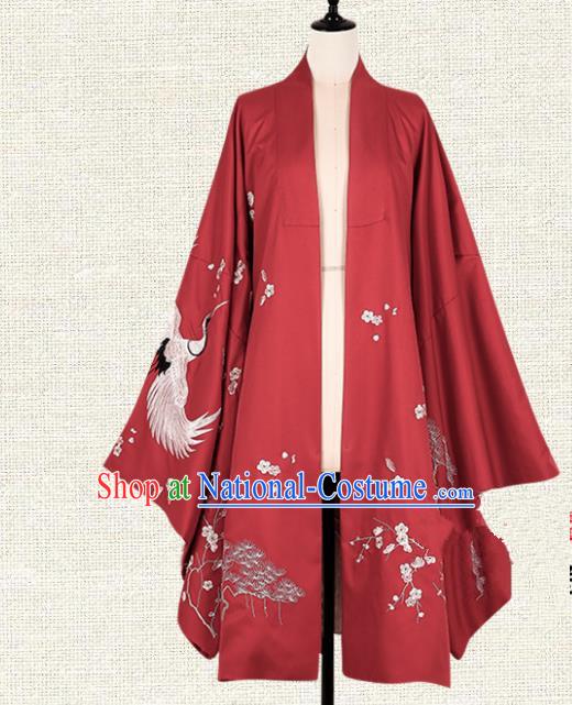 Asian China Ming Dynasty Princess Clothing Embroidered Red Wide Sleeve Cardigan, Traditional Ancient Chinese Palace Lady Hanfu Clothing for Women