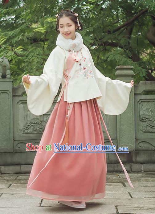 Asian China Ming Dynasty Palace Lady Embroidered Costume, Traditional Ancient Chinese Princess Elegant Hanfu Blouse and Skirt for Women