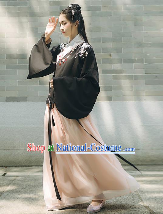 Asian China Ming Dynasty Palace Lady Costume, Traditional Ancient Chinese Princess Elegant Hanfu Embroidered Butterfly Blouse and Skirt for Women