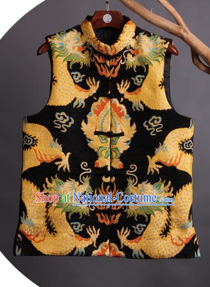 Asian China National Costume Embroidered Vest, Traditional Chinese Tang Suit Plated Buttons Embroidery Dragons Waistcoat Clothing for Men