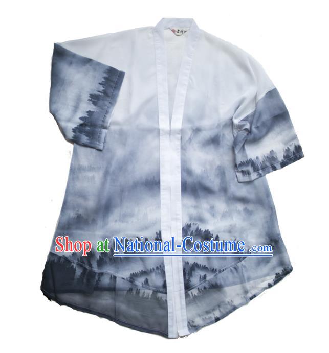 Asian China National Costume Ink Painting Coat, Traditional Chinese Tang Suit Cardigan Clothing for Men