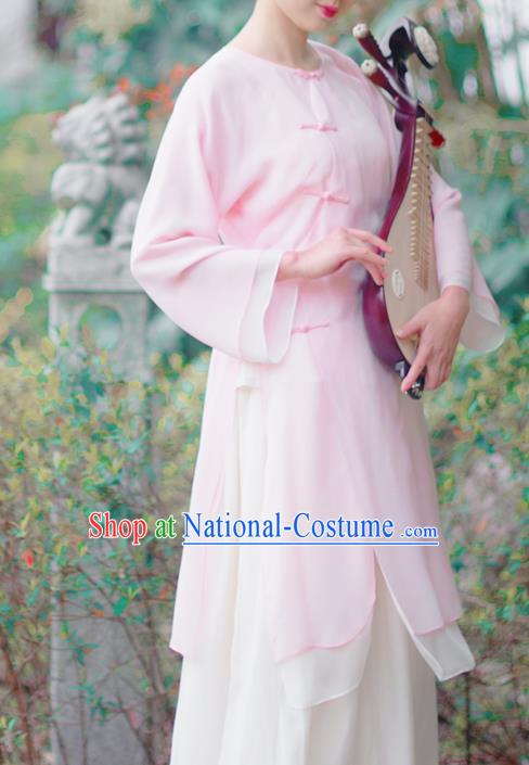 Asian China National Costume Pink Silk Hanfu Qipao Dress, Traditional Chinese Tang Suit Cheongsam Clothing for Women