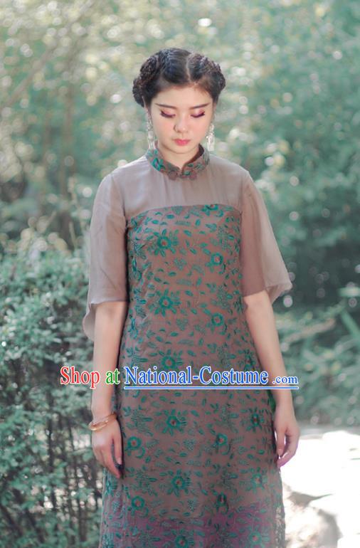 Traditional Ancient Chinese Young Women Cheongsam Dress Republic of China Tangsuit Stand Collar Blouse Dress Tang Suit Clothing for Women