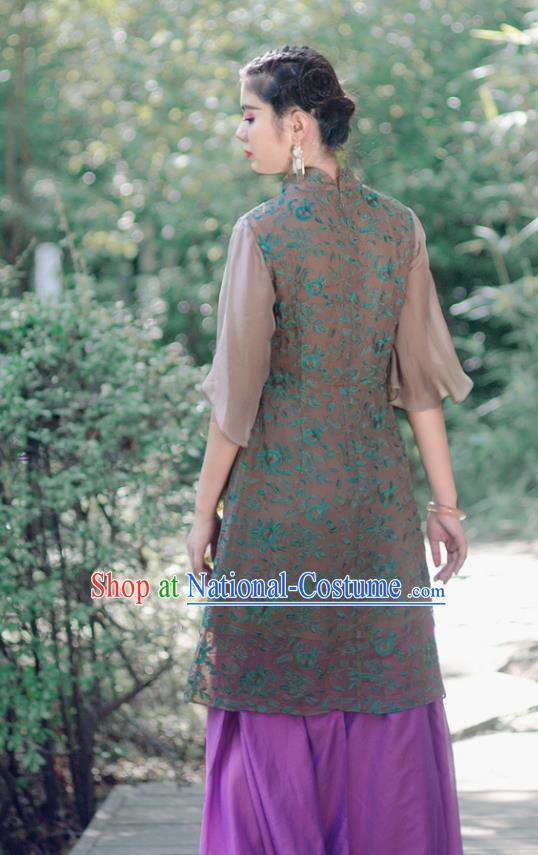 Traditional Ancient Chinese Young Women Cheongsam Dress Republic of China Tangsuit Stand Collar Blouse Dress Tang Suit Clothing for Women