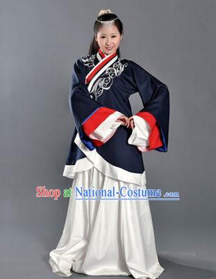 Asian China Ancient Han Dynasty Palace Lady Costume, Traditional Chinese Imperial Empress Tailing Embroidered Black Curve Bottom Clothing for Women