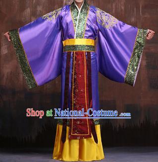 Traditional Ancient Chinese Emperor Royal Highness Costume, Asian Chinese Han Dynasty Majesty Purple Clothing for Men