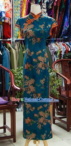 Traditional Ancient Chinese Republic of China Printing Cheongsam, Asian Chinese Chirpaur Peacock Green Qipao Dress Clothing for Women