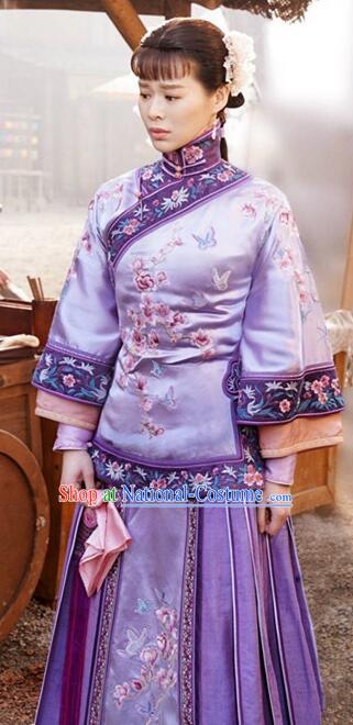 Traditional Ancient Chinese Republic of China Nobility Mistress Purple Costume, Asian Chinese Late Qing Dynasty Embroidered Xiuhe Suit Clothing for Women