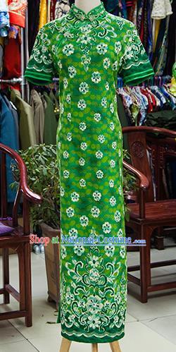 Traditional Ancient Chinese Republic of China Printing Green Cheongsam, Asian Chinese Chirpaur Qipao Dress Clothing for Women