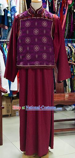 Traditional Ancient Chinese Manchu Prince Costume Purple Mandarin Jacket, Chinese Qing Dynasty Royal Highness Clothing for Men