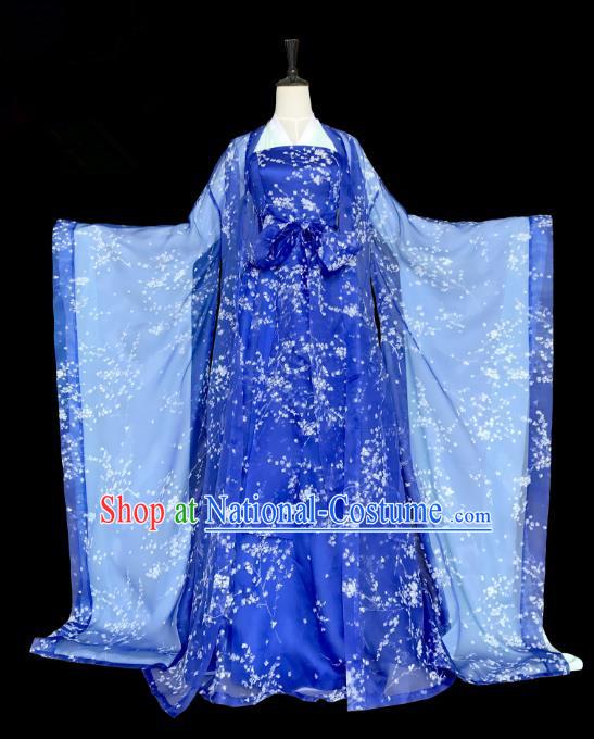 Traditional Ancient Chinese Imperial Consort Costume, Elegant Hanfu Clothing Chinese Tang Dynasty Empress Blue Clothing for Women